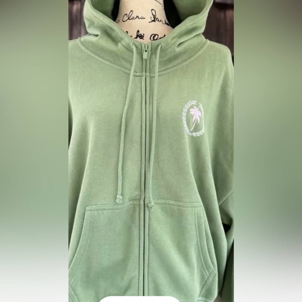PINK Victoria's Secret Olive Green Full zip hoodie NWT SIZE XXL WISH YOU WERE